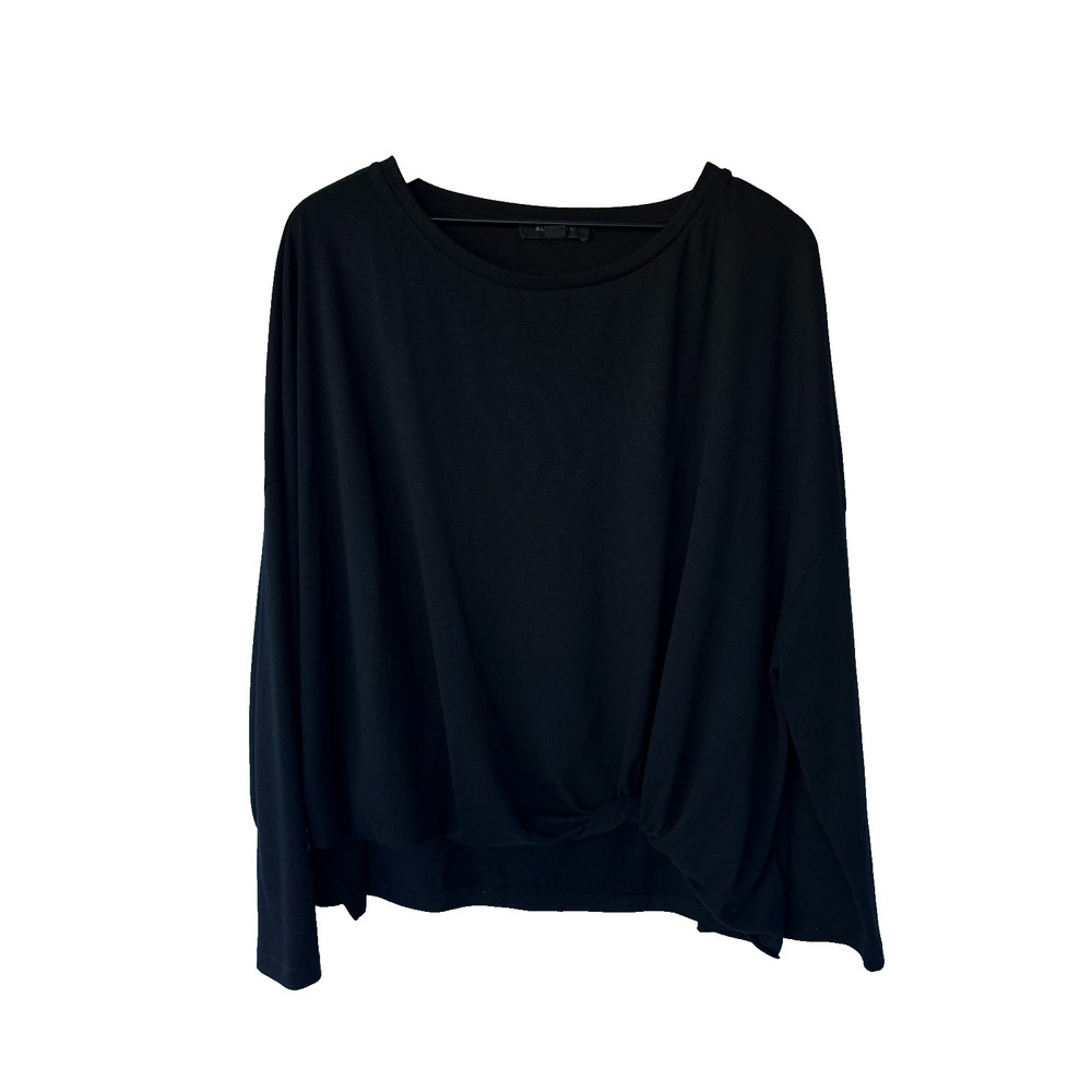 AllSaints Wilma Darc LS Tee L Black Long Sleeve Twist Front Oversized Minimalist - Picture 2 of 14